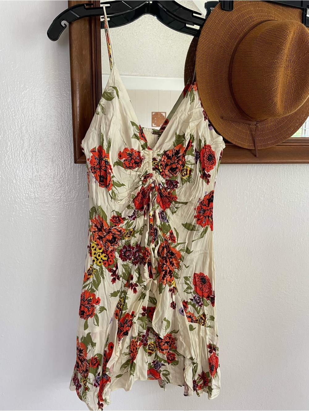 Free People Cream Mini Dress with Orange Floral Print